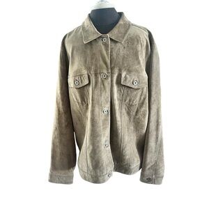 Eddie Bauer Loden Green Women’s Washable Suede Trucker Jacket XXL Tall